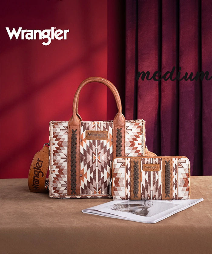 Wrangler Aztec Print Whipstitch Canvas Tote Bag Collection