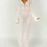 Crochet Fishtail Flare Sleeve Maxi Dress