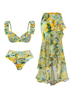 Lemon Print Ruffle Bikini Set