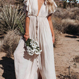 Button Cotton Linen Perfect Beach Boho Maxi Dress