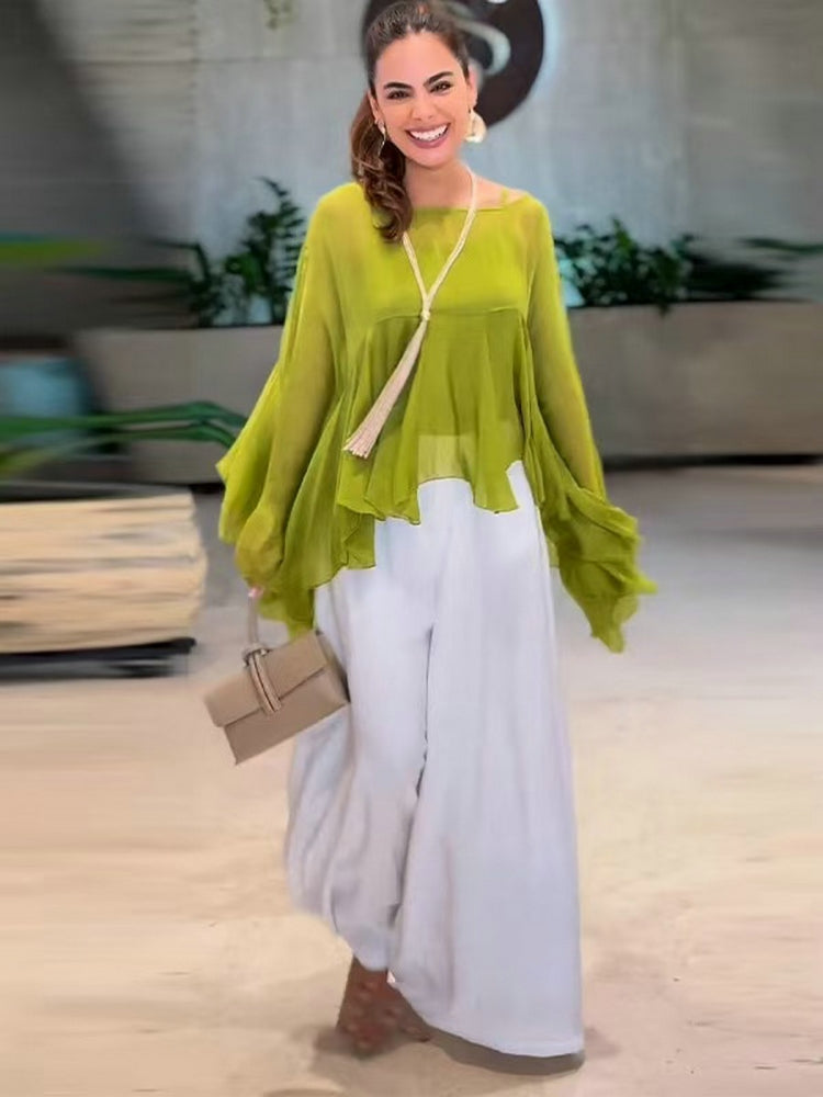 Flare Sleeve Long Pants Set