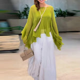 Flare Sleeve Long Pants Set