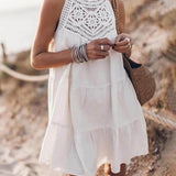 Hollow Lace Patchwork Halterneck A-Line Mini Dress