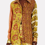 Unique Cliff Recycled Ethnic Print Button Top