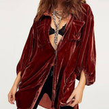 Velvet Loose Balloon Sleeve Shirt