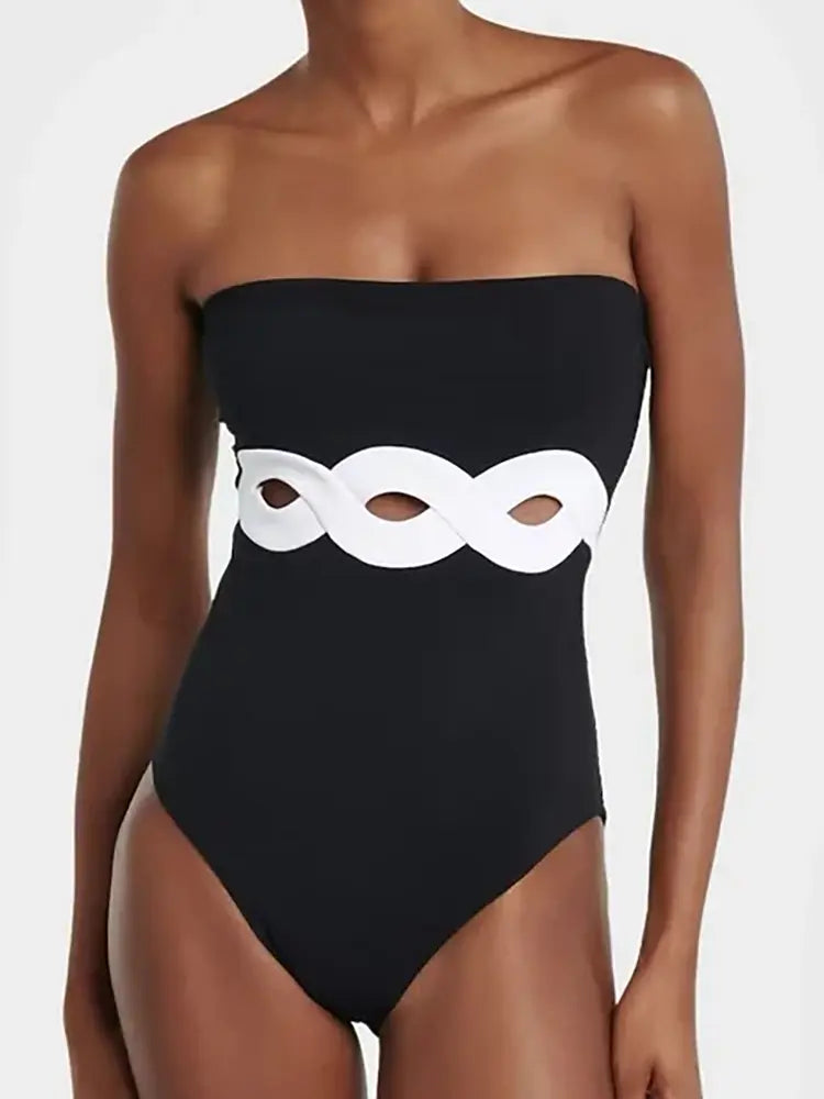 Colorblock One Piece Swimsuit Set