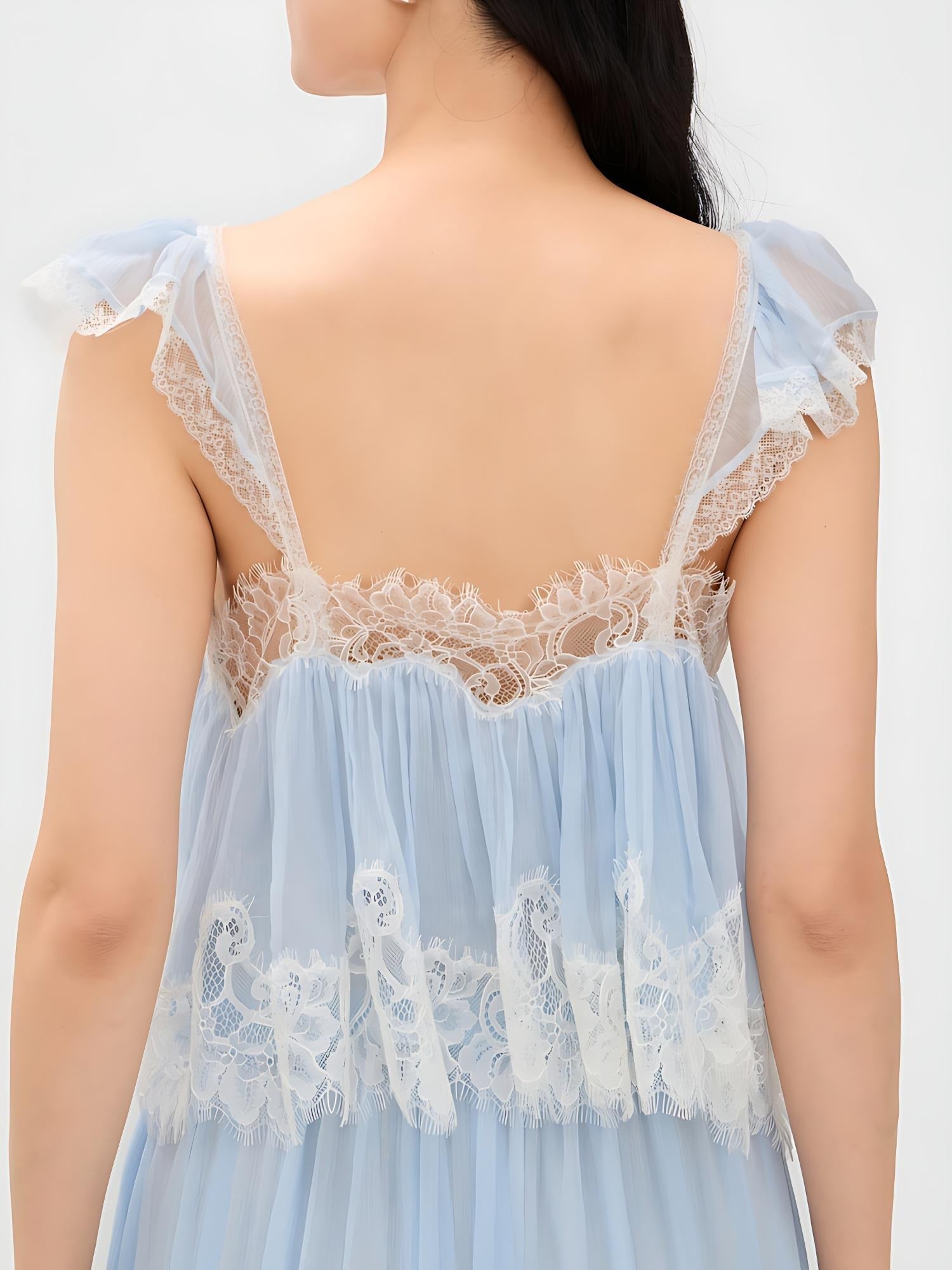 Lace Trim Crop Cami Top & Asymmetric Chiffon Skirt