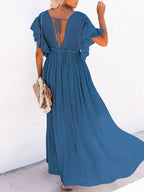 Button Cotton Linen Perfect Beach Boho Maxi Dress