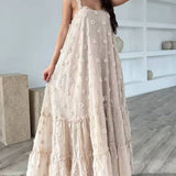 Pretty Flower Decor A-Line Layered Loose Maxi Dress