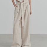 Wide-Leg Straight Linen Trousers