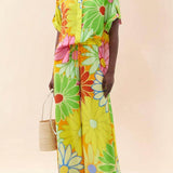 Fashion Floral Print Loose Wide Leg Pant-Set