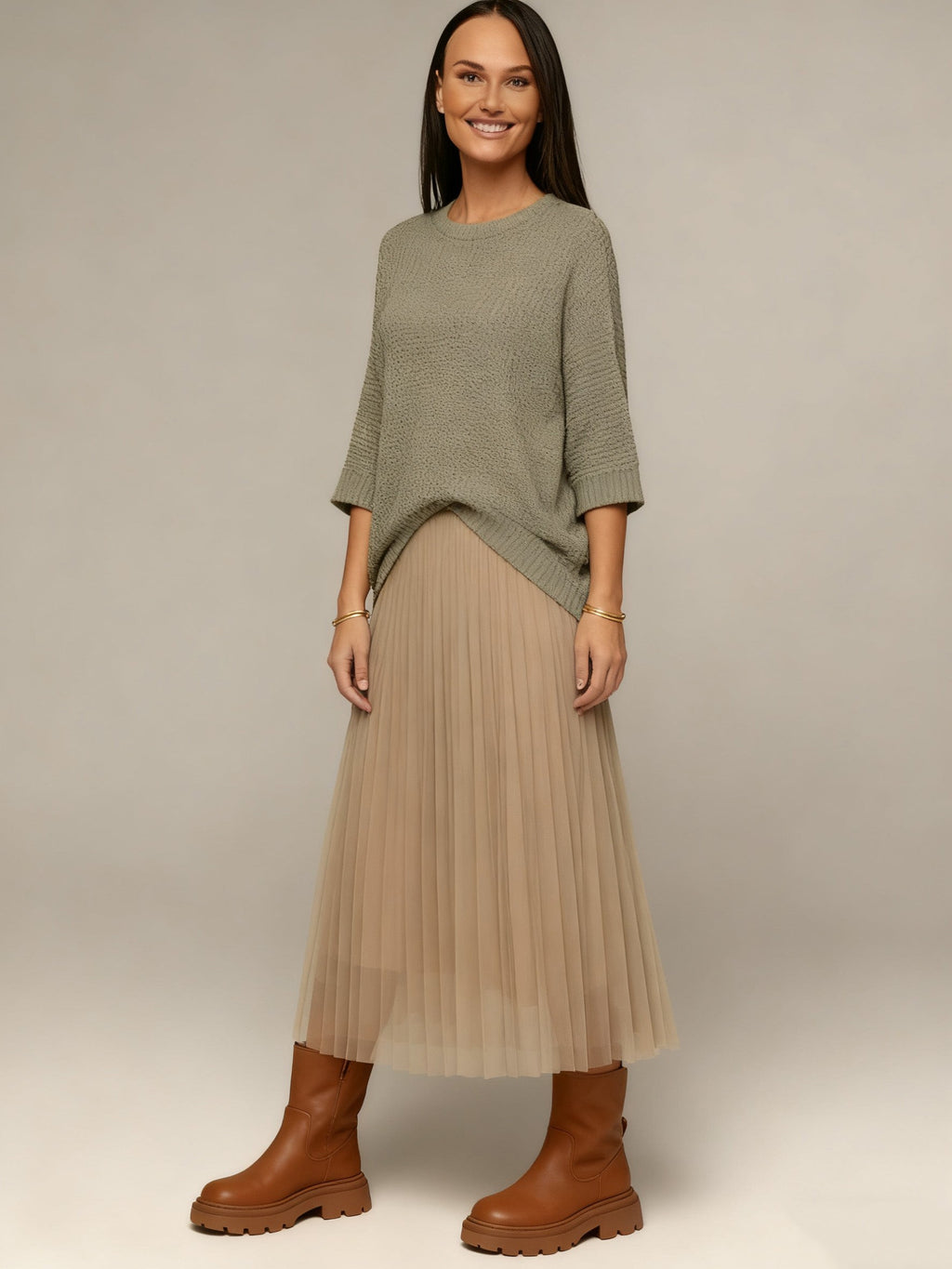 Sleeveless Mesh Dress & Oversized Knit Top Set