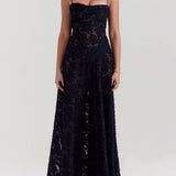 Black Floral Lace Back Maxi Dress