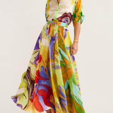 Modern Printed Satin Blouse and Skirt Set