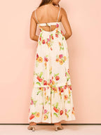 Unique Floral Print Halter Backless Extra Maxi Dress