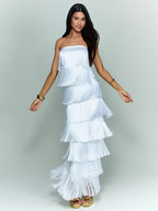 Strapless Fringe Satin Gown