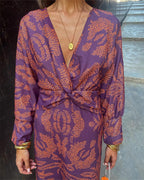 Janella - Vintage Draped Long Sleeve Midi Dress