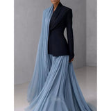 Light Blue Chiffon Drape Maxi Skirt Set