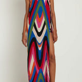 Strapless Side Slit Moiré Print Dress