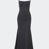 Square Neck Ruched Corset Fishtail Evening Maxi Dress