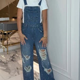 Ripped Denim Overalls