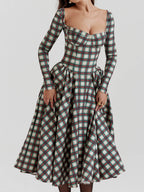 Red Tartan Corset Midi Dress