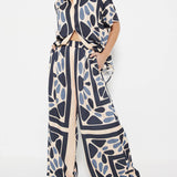 Summer Vacation Style Unique Ethnic Print Loose Waist Elastic Pants-Set