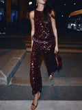 Sequined Faux Fur Hem Top & Pants Set