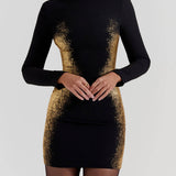 Black & Gold Foil Print Mini Dress