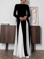 Glam Elegant Panelled Tulle Long Sleeve A-line Maxi Dress