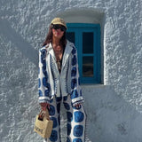 Elegance Blue Checkerboard Pants Sets