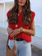 Elegant Pocket Sleeveless Cropped Knit Cardigan