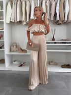 Summer Solid-Color Tube Top Pants Set