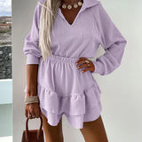 V-Neck Women's Shirt And Flared Skort Two-Piece Set