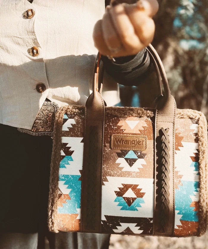 Wrangler Aztec Sherpa Trim Crossbody Purse Collection