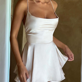 Elegant Satin Romper – Red Backless Party One-Piece with Drape Neck