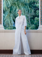 Soft-Structure Cutout Shirt & Wide-Leg Pant Set