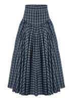 Navy Plaid High-Waist A-Line Skirt