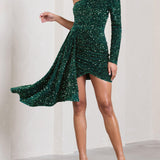 Green Sequin Velvet One Shoulder Mini Dress
