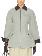 Light Grey Oversized Cropped PU Jacket