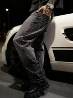 Crystal-Edged Black Flare Jeans