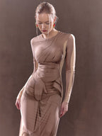 Painted-Effect Mesh Maxi Dress