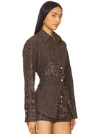 Vintage Plaid Button-Front Shirt & Shorts Set