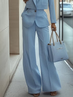 Baby Blue Cropped Blazer Wide-Leg Pants Set