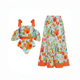 Floral Puff Sleeve Bandeau One-Piece Swimsuit