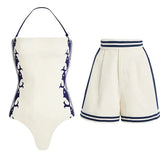 Navy Style One-Piece Swimsuit Set