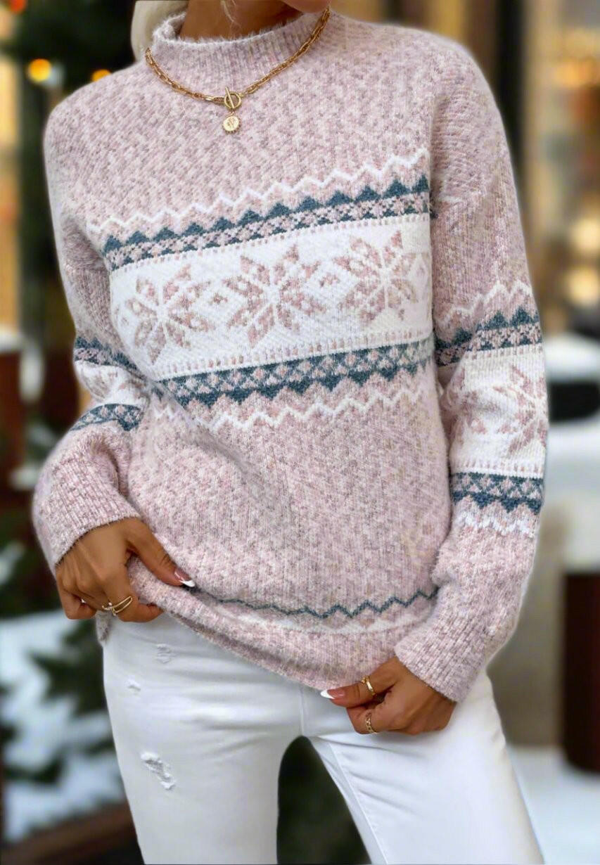 Let It Snow Snowflake Mock Neck Sweater – Cozy Winter Knit
