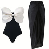 Black and White Bow One Piece Swimsuit Set
