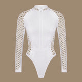 White Mesh Zipper Rash Guard Swimsuit