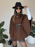Stand Up Collar Belted Cape Coat